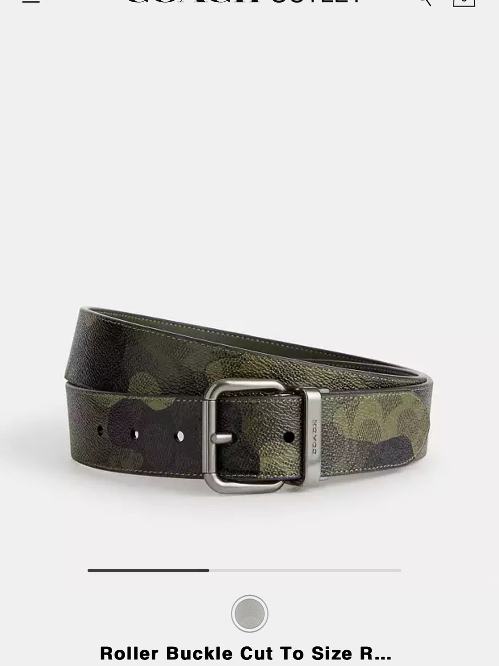 NWT Coach Roller Buckle Cut To Size Reversible Belt, 38 Mm w/Camo Print Multi